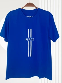 Men's 3D "PEACE" Embossed Pattern T-Shirt - 寶藍色 - 查看 3