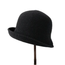 1 件纯色出售毡软呢帽爵士帽冬季新款奢华品牌渔夫帽女士户外保暖天鹅绒格子优雅时尚羊绒羊毛盆栽毛绒渔夫帽巴拿马帽批发秋季 - A - 查看 17