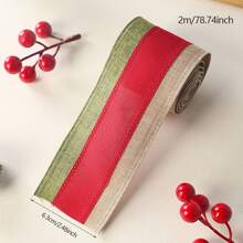 1 Rollo de 2m de Cinta, Rollo de Tela de Lino con Moño de Arpillera, Cinta con Patrón de Copos de Nieve y Borde de Alambre Metálico, para Empaque y Decoración - Multicolor - Ver 18