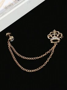 1pc Men's Fashion Gold/Silver Violin Guitar Crown Rhinestone Tassel Decor Musical Theme Brooch Pin For Suit Shirt Jacket Accessory, Party Wear - Multicolor - View 9