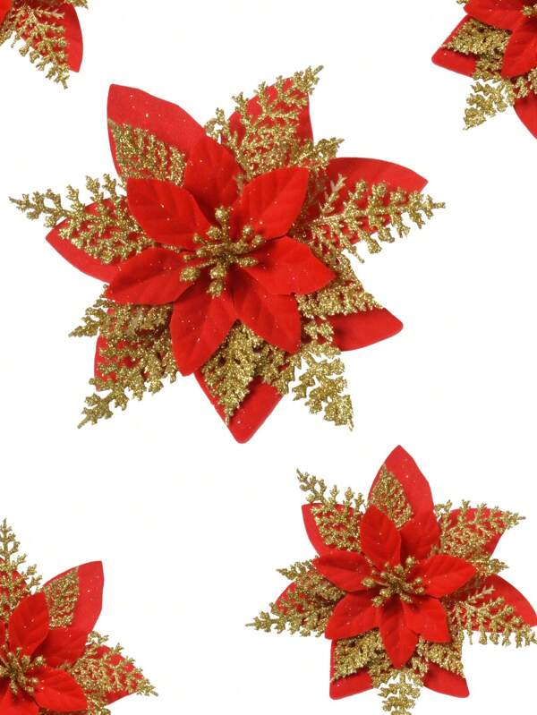 10PCS Flash Of Light Artificial Flower Head Christmas Tree Wreath DIY Decorations For Christmas, Wedding Party, Holiday Decoration(Red),Christmas