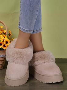 Botas cortas con suela gruesa para mujeres en color marrón, botas de nieve para estudiantes jóvenes con diseño a la moda, cálidas y antideslizantes