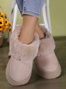 Botas cortas con suela gruesa para mujeres en color marrón, botas de nieve para estudiantes jóvenes con diseño a la moda, cálidas y antideslizantes