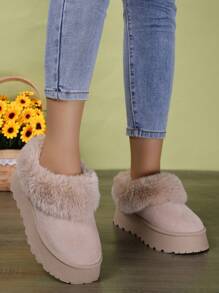 Botas cortas con suela gruesa para mujeres en color marrón, botas de nieve para estudiantes jóvenes con diseño a la moda, cálidas y antideslizantes