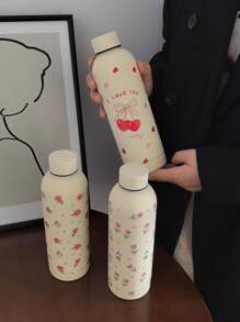 1 件 500 毫升（17 盎司）不锈钢双层保温杯，花卉图案设计，真空密封杯，适用于热饮和冷饮，旅行杯，节日、生日、圣诞节、返校水瓶礼物 - 米色 - 查看 1