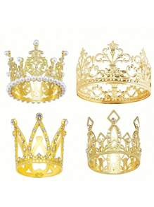 Crowns For Flower Bouquets Golden Silvery Small Crown Queen, Mini Crown Princess Headpiece Mini Tiara Decoration, ForBridal Wedding Royal Themed Decor Birthday Party, Party Decor, Party Supplies