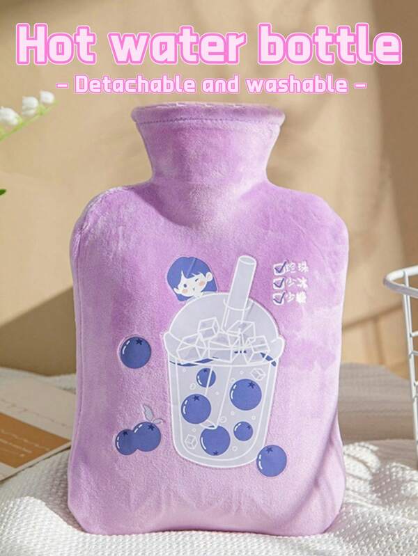 Bolsa de agua caliente con inyección de agua, funda de peluche extraíble, bolsa interior de PVC inodoro de alta calidad, color interior aleatorio