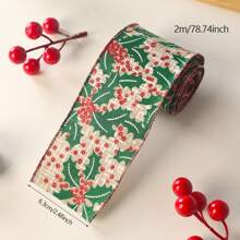 1 Rollo de 2m de Cinta, Rollo de Tela de Lino con Moño de Arpillera, Cinta con Patrón de Copos de Nieve y Borde de Alambre Metálico, para Empaque y Decoración - Multicolor - Ver 15