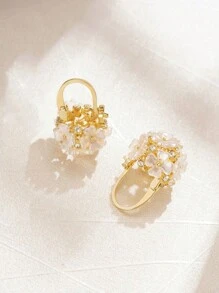 1 对奢华时尚自然风白色花形树脂石球耳钉 情人节、妈妈、母亲、母亲节、礼物 - 金黃色 - 查看 5