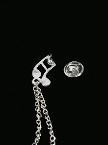 1pc Men's Fashion Gold/Silver Violin Guitar Crown Rhinestone Tassel Decor Musical Theme Brooch Pin For Suit Shirt Jacket Accessory, Party Wear - Multicolor - View 7
