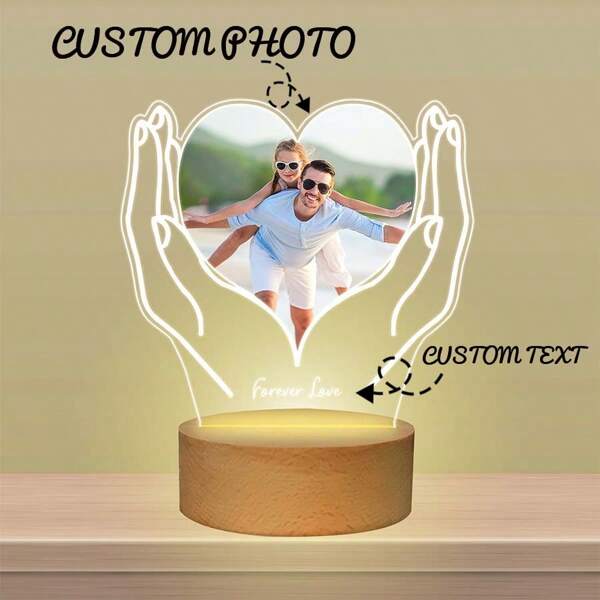 Customizable Photo, Text Personalized Gift, UV Printing On Simple Acrylic Board With LED Wooden Base, Warm Ambience Decor For Dining Table, Bedroom Night Light, Holiday, Party, Small Desk Lamp, Room, Kitchen, Boyfriend/Girlfriend, Dad/Mom, Couple/Best Friend Gift, Room Decor Night Light, Valentine Day Decor Gifts Birthday Graduation,Multi-Functional,Durable,Quick Dry,Waterproof,Anti-Mold,Reusable,Ornamental,Cute,Stylish,Exquisite,Adorable,Tidy,High-Quality,Modern,Custom,Personalized,Unique,Ideal Gifts For Him,Ideal Gifts For Her,Dining Room,Bathroom,Living Room,Bedroom,School,Office,Tea Room,Home,Garden