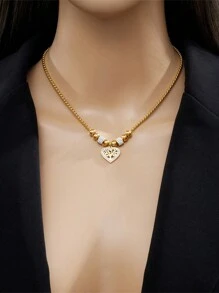 Stainless Steel Plated Heart Shape Necklace With Tree Hollow Pendant, Elegant Jewelry For Men & Women - Yellow Gold - View 3