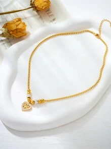 Stainless Steel Plated Heart Shape Necklace With Tree Hollow Pendant, Elegant Jewelry For Men & Women - Yellow Gold - View 2