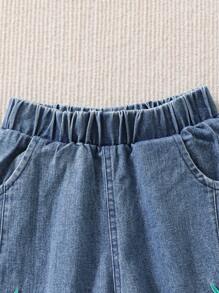 2pcs/Set Girls Young Girl Floral Sweatshirt & Denim Set, Autumn Winter