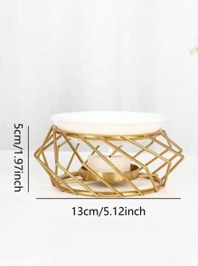 1個/套鐵藝幾何燭台,配有陶瓷碗加熱香薰油和水療香薰 - 金色 - 查看 16