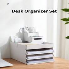 Stackable Letter Tray Organizer, White Plastic Desktop Document Sorter For A4 Paper, Magazines And Receipts - Office Supplies Organizer, Customizable Design, Suitable For Everyone - White - View 2