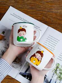 1pc创意可爱卡通人物陶瓷杯仿珐琅高颜值陶瓷杯家用饮水陶瓷杯办公室咖啡冷饮杯同学朋友伴侣礼品杯 - 彩色 - 查看 4