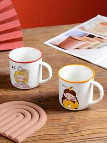 1pc创意可爱卡通人物陶瓷杯仿珐琅高颜值陶瓷杯家用饮水陶瓷杯办公室咖啡冷饮杯同学朋友伴侣礼品杯 - 彩色 - 查看 9