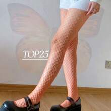 Vibrant Fishnet Stockings Multicolor Adult Sexy Fishnet Stockings - Orange - View 2
