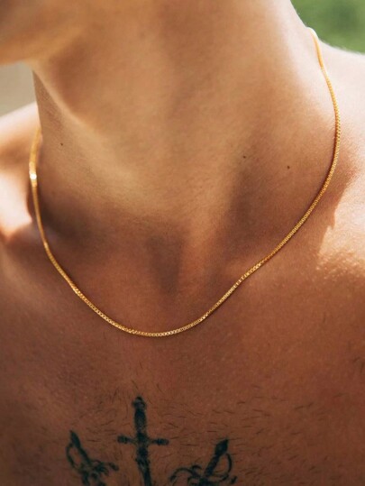 1 pezzo Collana minimalista con design quadrato placcata in oro 18K in acciaio inossidabile, adatta per uso quotidiano come regalo per il fidanzato, il padre, il marito, il compagno di classe