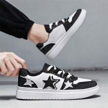 2025年夏季新款男士休闲百搭运动鞋韩版时尚小众品牌高端星星图案鞋 - 黑與白 - 查看 6