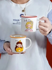1pc创意可爱卡通人物陶瓷杯仿珐琅高颜值陶瓷杯家用饮水陶瓷杯办公室咖啡冷饮杯同学朋友伴侣礼品杯 - 彩色 - 查看 10
