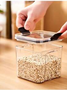 Set Of 3 Stackable Square Airtight Pots With Sealable Lid And Transparent Lock For Spaghetti Food Groceries Cereal Fruits Rice Beans Coffee Cold Cuts Vegetables - 無色 - 查看 5