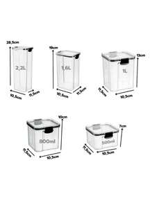 Set Of 3 Stackable Square Airtight Pots With Sealable Lid And Transparent Lock For Spaghetti Food Groceries Cereal Fruits Rice Beans Coffee Cold Cuts Vegetables - 無色 - 查看 6