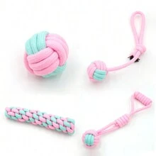 5 piezas Juego de cuerdas para masticar para perros, bola de cuerda juguete para gato y perro, palitos y juguetes para masticar para cachorros, suministros para mascotas pequeñas - Rosa - Ver 11