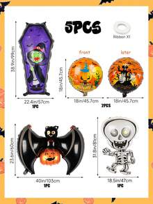 5 cái/bộ Bóng bay lá ngôi nhà ma ám Halloween, bao gồm quan tài, đầu lâu, dơi, bóng bay chúc mừng Halloween, thích hợp cho bữa tiệc Halloween, bầu không khí đáng sợ, cuộc diễu hành Halloween, trang trí ngoài trời trong nhà cosplay Halloween - Nhiều màu - Xem 2
