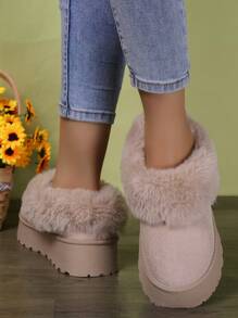 Botas cortas con suela gruesa para mujeres en color marrón, botas de nieve para estudiantes jóvenes con diseño a la moda, cálidas y antideslizantes