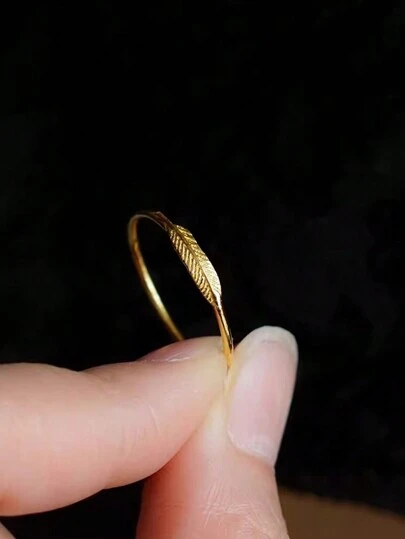 1 件简约 925 纯银叶装饰女士戒指，时尚叶形银饰