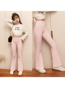 Dziewczęce elastyczne legginsy z nadrukiem rekina, wiosenne i letnie spodnie sportowe, średnie i duże spodnie do jogi dla młodych dziewcząt, bardzo rozciągliwe, na cały sezon - Słodki róż - Zobacz 1