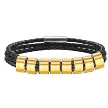 Customized Family Name Men's Bracelet, 3-Layer Black Leather Magnetic Bracelet, 20cm/22cm, Gold/Silver, Personalized Stainless Steel Beads, Laser Engraved With Family Name, Date, Birthday Gift, Christmas Gift, Father's Day Gift,Black,Gold,Stylish,Colorful,Vintage,Simple,Unisex,Casual,Cuties,Custom,Personalized,Unique,Ideal Gifts For Him,Ideal Gifts For Her,Her,Boyfriend,Girlfriend,Dad,Mom,Family,Friends,For Anniversaries,For Birthdays,For Graduation,For Prom,For Party,Stainless Steel Jewelry