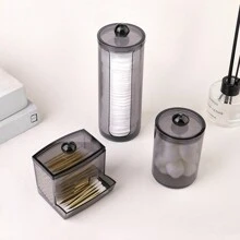 1/3 包 Qtip 支架分配器透明黑色塑料药瓶容器浴室配件套装收纳盒整理器用于存放化妆棒、棉签、球、垫子、牙线，适用于假日海滩、浴室收藏、卧室收藏，大容量 - 彩色 - 查看 2