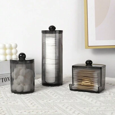 1/3 包 Qtip 支架分配器透明黑色塑料药瓶容器浴室配件套装收纳盒整理器用于存放化妆棒、棉签、球、垫子、牙线，适用于假日海滩、浴室收藏、卧室收藏，大容量