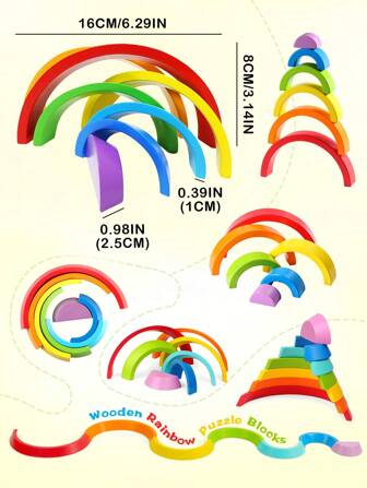 New Kids Montessori Arch Bridge Rainbow Building Blocks Wooden Toys Baby Early Education Color Coqnitive Blocks Toy