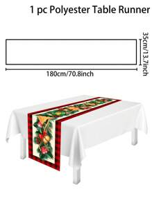 1 件圣诞主题桌旗，带有姜饼和松针元素，“圣诞快乐”文字，涤纶材料，35x180 厘米，适合圣诞节家庭聚会桌面装饰、家居装饰、圣诞装饰、派对用品 - 多圖案 - 查看 9