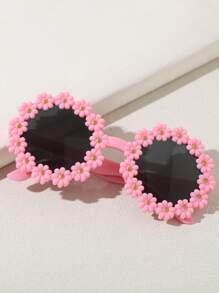 Set de 3 accesorios para el cabello de niña - Pinzas para el cabello con moño + Gafas con flores lindas - Rosa - Ver 4