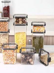 Kit 12 Airtight Acrylic Pots With Lid 2.2L 1.6L 800ml Groceries Kitchen Decoration Utensils - 無色 - 查看 3