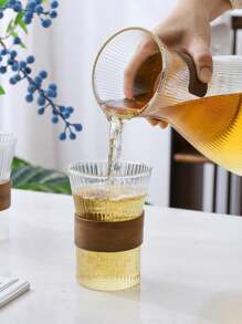 1 套 1500L 耐热玻璃水壶，带托盘和杯子，现代胡桃木色水壶和果汁瓶套装，适合派对和所有季节