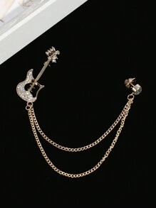 1pc Men's Fashion Gold/Silver Violin Guitar Crown Rhinestone Tassel Decor Musical Theme Brooch Pin For Suit Shirt Jacket Accessory, Party Wear - Multicolor - View 12