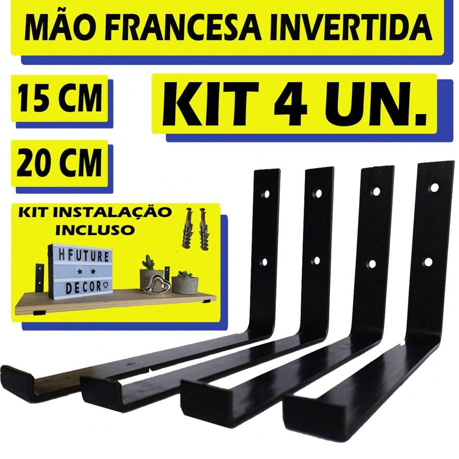 Kit 4 Mão Francesa Invertida 20cm Cantoneira Prateleira Suporte Gancho Decoração