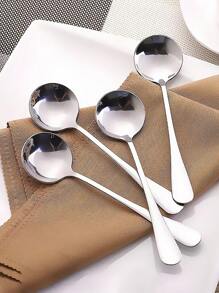 8pcs Stainless Steel Spoon Round Head Spoon Dessert Cake Spoon Suitable For Family Party Party Restaurant Hotel Cutlery, Kitchen, Christmas Gift - Silver - View 3