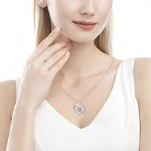 精美设计项链礼盒，诞生石项链，心形项链，适合妻子、女朋友、母亲的珠宝首饰礼盒，宝石胎记石项链，适合女性在各种场合佩戴，理想的心形吊坠项链礼物创意，适合女性，生日周年纪念日，情人节，母亲节，圣诞节，最完美的女士项链礼物圣诞礼物，妈妈，母亲，母亲节，礼物 - 粉色 - 查看 8