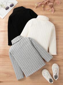 3件套幼儿保暖内衬高领罗纹针织T恤 - 彩色 - 查看 2