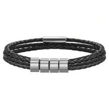 Anpassat efternamn för män, 3-lagers magnetiskt läderarmband, 20 cm 22 cm guld/silver, personliga pärlor i rostfritt stål, lasergraverat efternamn, datum, födelsedagspresent, julklapp, farsdagspresent - Silver - Visa 28