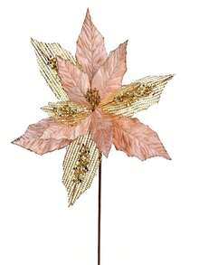 Vickerman QG190158 13 In. Rose Gold Poinsettia Mesh Glitter Spray - 6 Per Bag - 金色 - 查看 1