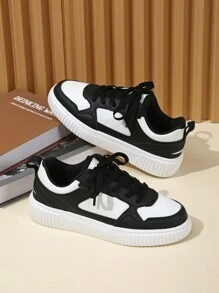 经典时尚休闲透气运动鞋，男女舒适运动鞋，适合户外、街头风格、生日礼物、校园散步，防滑耐用 - 白黑 - 查看 3