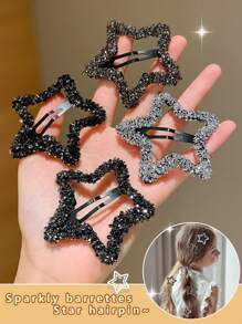 4 kẹp tóc ngôi sao pha lê cho bé gái, phụ kiện tóc mái & tóc mái lệch mới 2023 - Nhiều màu - Xem 2